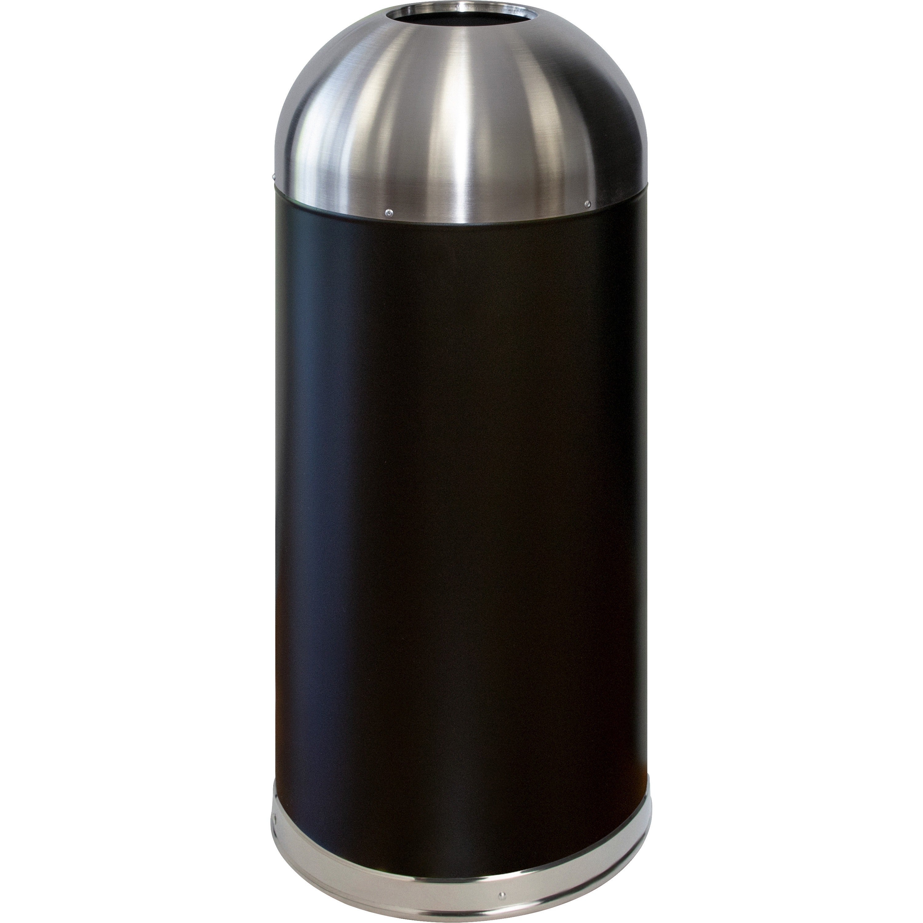 Genuine Joe 15 Gallon Dome Top Trash Receptacle - 15 gal Capacity - Durable, Powder Coated, Easy to Clean - 40" Height x 16.5" Diameter - Stainless Steel - Black, Silver - 1 Each - 
