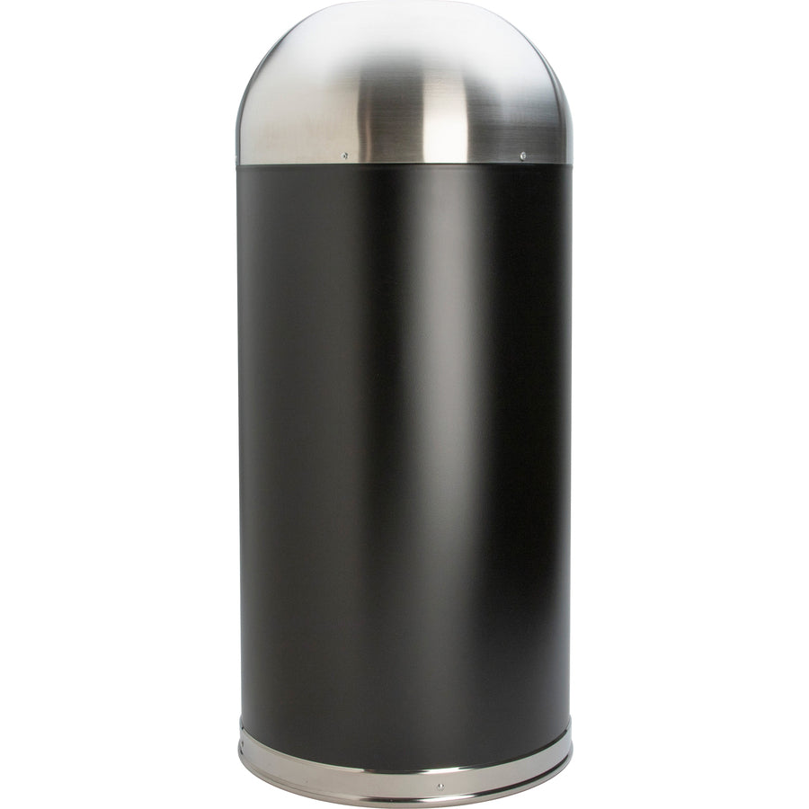 Genuine Joe 15 Gallon Dome Top Trash Receptacle - 15 gal Capacity - Durable, Powder Coated, Easy to Clean - 40" Height x 16.5" Diameter - Stainless Steel - Black, Silver - 1 Each - 