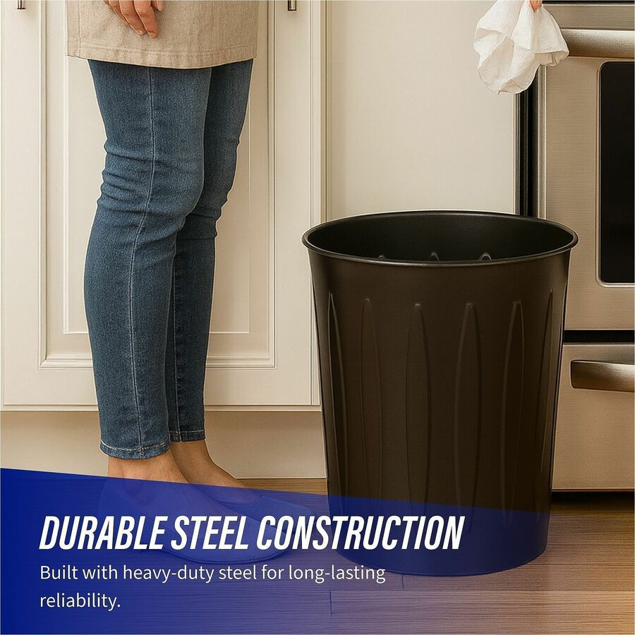 Genuine Joe 6-gallon Fire-safe Trash Can - 6 gal Capacity - Fire-Safe, Sturdy - 14" Height x 13" Diameter - Metal, Steel - Black - 1 Each