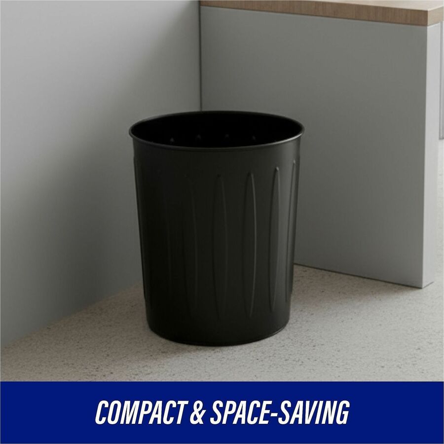 Genuine Joe 6-gallon Fire-safe Trash Can - 6 gal Capacity - Fire-Safe, Sturdy - 14" Height x 13" Diameter - Metal, Steel - Black - 1 Each