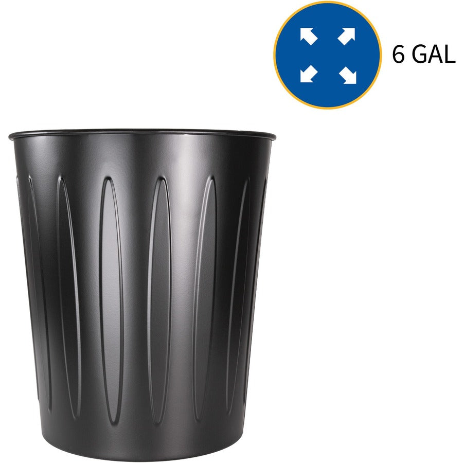 Genuine Joe 6-gallon Fire-safe Trash Can - 6 gal Capacity - Fire-Safe, Sturdy - 14" Height x 13" Diameter - Metal, Steel - Black - 1 Each - 5