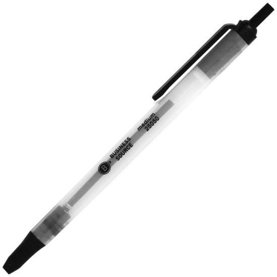 Business Source Retractable Ballpoint Pens - Medium Pen Point - Retractable - Black - Gray Barrel - 1 Dozen