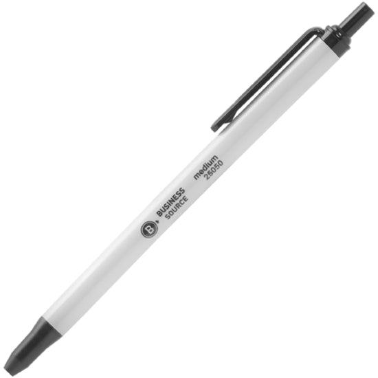 Business Source Retractable Ballpoint Pens - Medium Pen Point - Retractable - Black - Gray Barrel - 1 Dozen - 