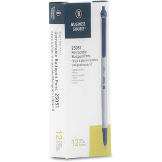 Business Source Retractable Ballpoint Pens - Medium Pen Point - Retractable - Blue - Gray Barrel - 1 Dozen