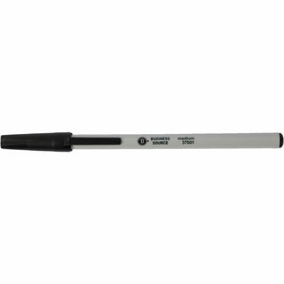 Business Source Medium Point Ballpoint Stick Pens - Medium Pen Point - Black - Light Gray Barrel - Stainless Steel Tip - 1 Dozen