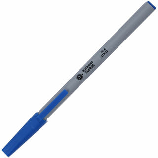 Business Source Fine Point Ballpoint Stick Pens - Fine Pen Point - Blue - Light Gray Barrel - Stainless Steel Tip - 1 Dozen