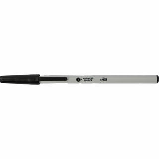 Business Source Fine Point Ballpoint Stick Pens - Fine Pen Point - Black - Light Gray Barrel - Stainless Steel Tip - 1 Dozen