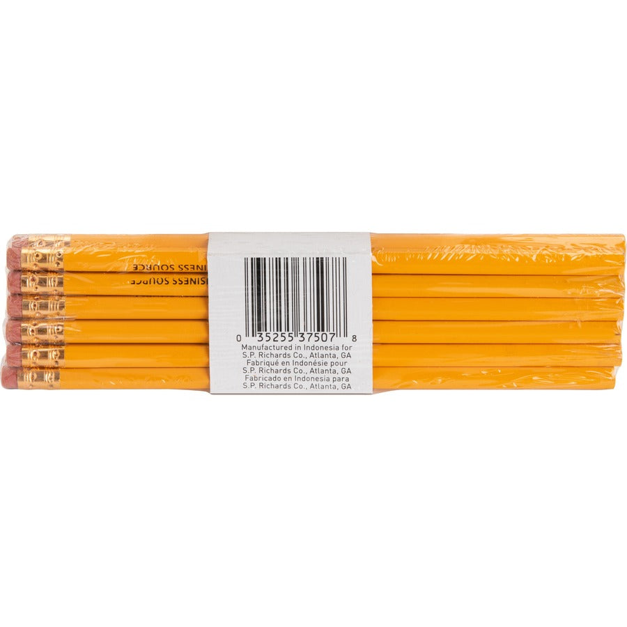 Business Source Woodcase No. 2 Pencils - #2 Lead - Yellow Wood Barrel - 1 Dozen