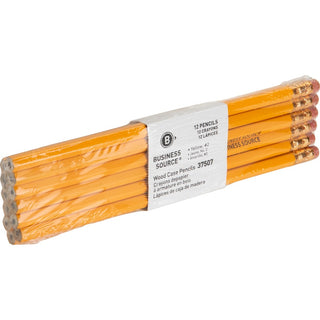 Business Source Woodcase No. 2 Pencils - #2 Lead - Yellow Wood Barrel - 1 Dozen