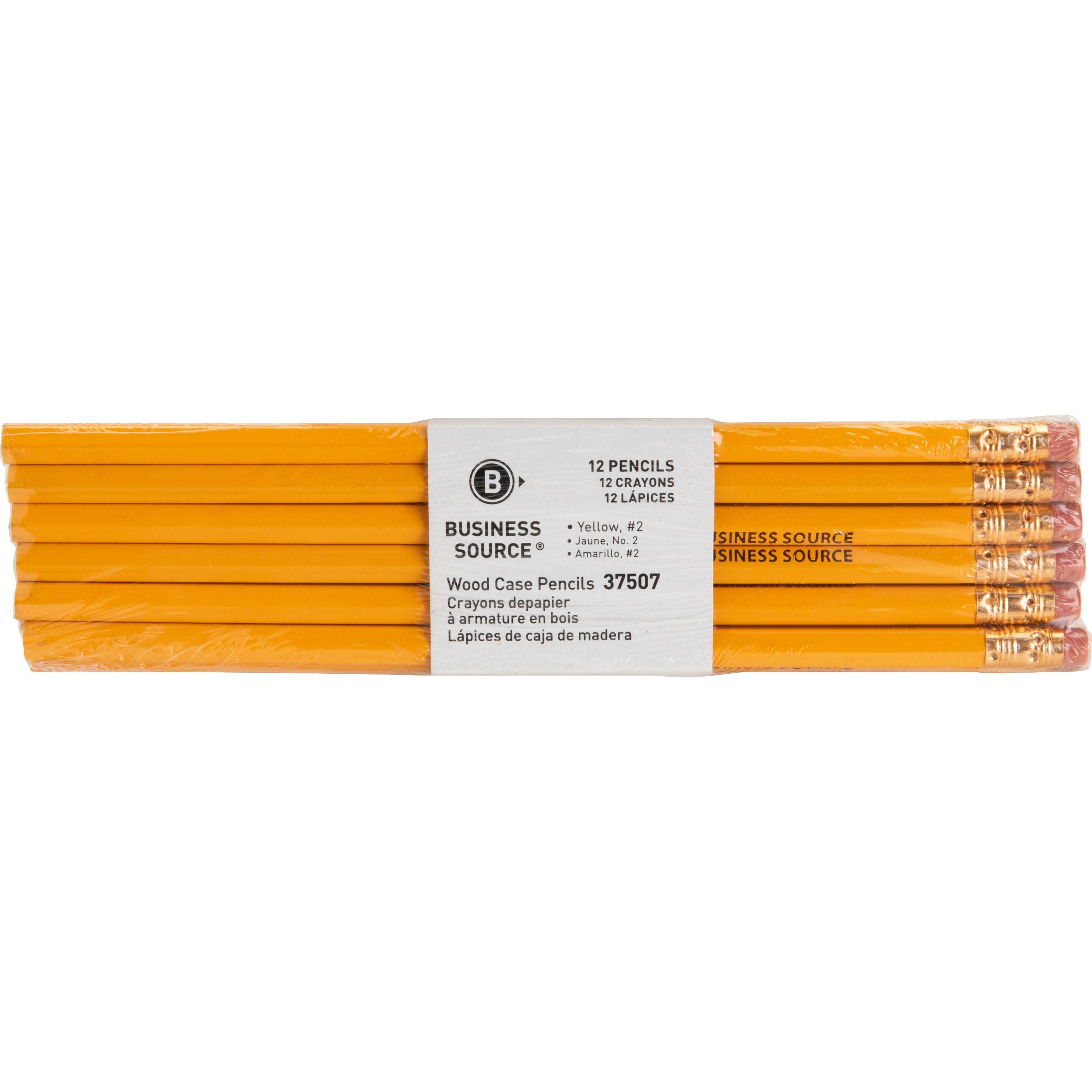 Business Source Woodcase No. 2 Pencils - #2 Lead - Yellow Wood Barrel - 1 Dozen - 
