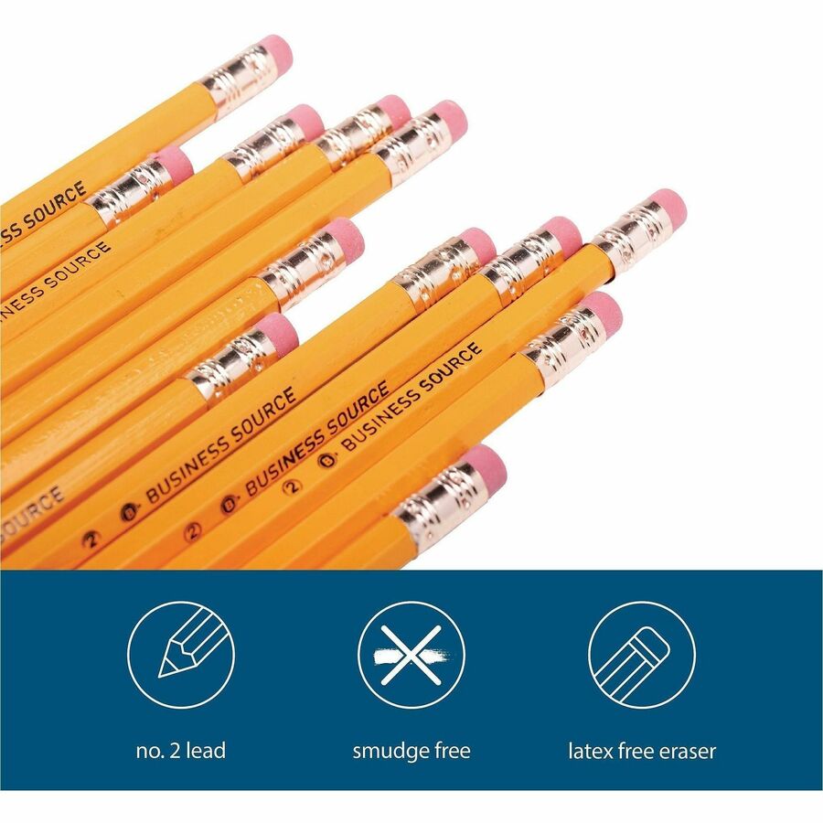 Business Source Woodcase No. 2 Pencils - #2 Lead - Yellow Wood Barrel - 1 Dozen