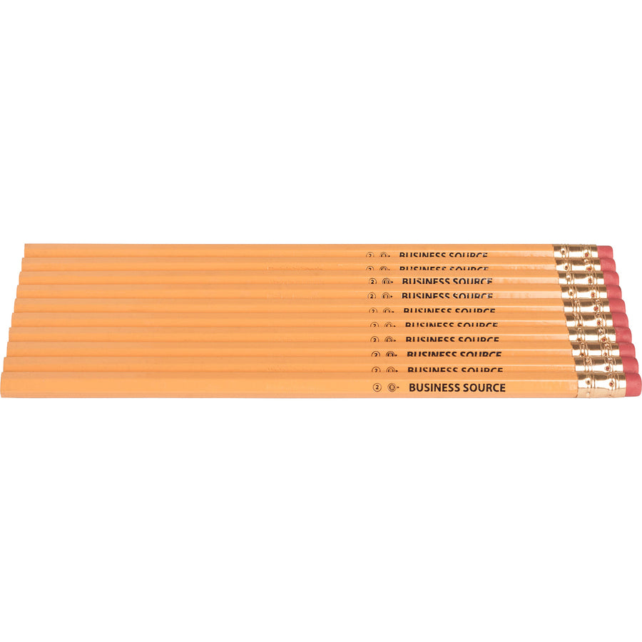 Business Source Woodcase No. 2 Pencils - #2 Lead - Yellow Wood Barrel - 1 Dozen - 