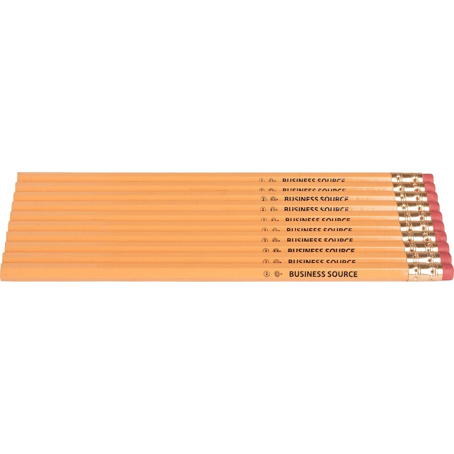 Business Source Woodcase No. 2 Pencils - #2 Lead - Yellow Wood Barrel - 1 Dozen - 