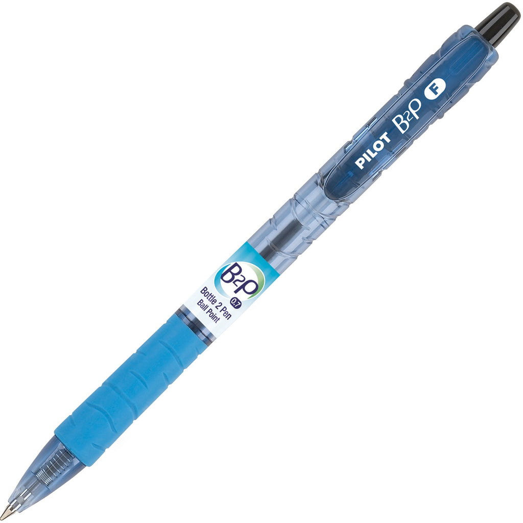 B2P Bottle-2-Pen Recycled Ballpoint Pen, Retractable, Fine 0.7 mm, Black Ink, Translucent Blue Barrel, Dozen