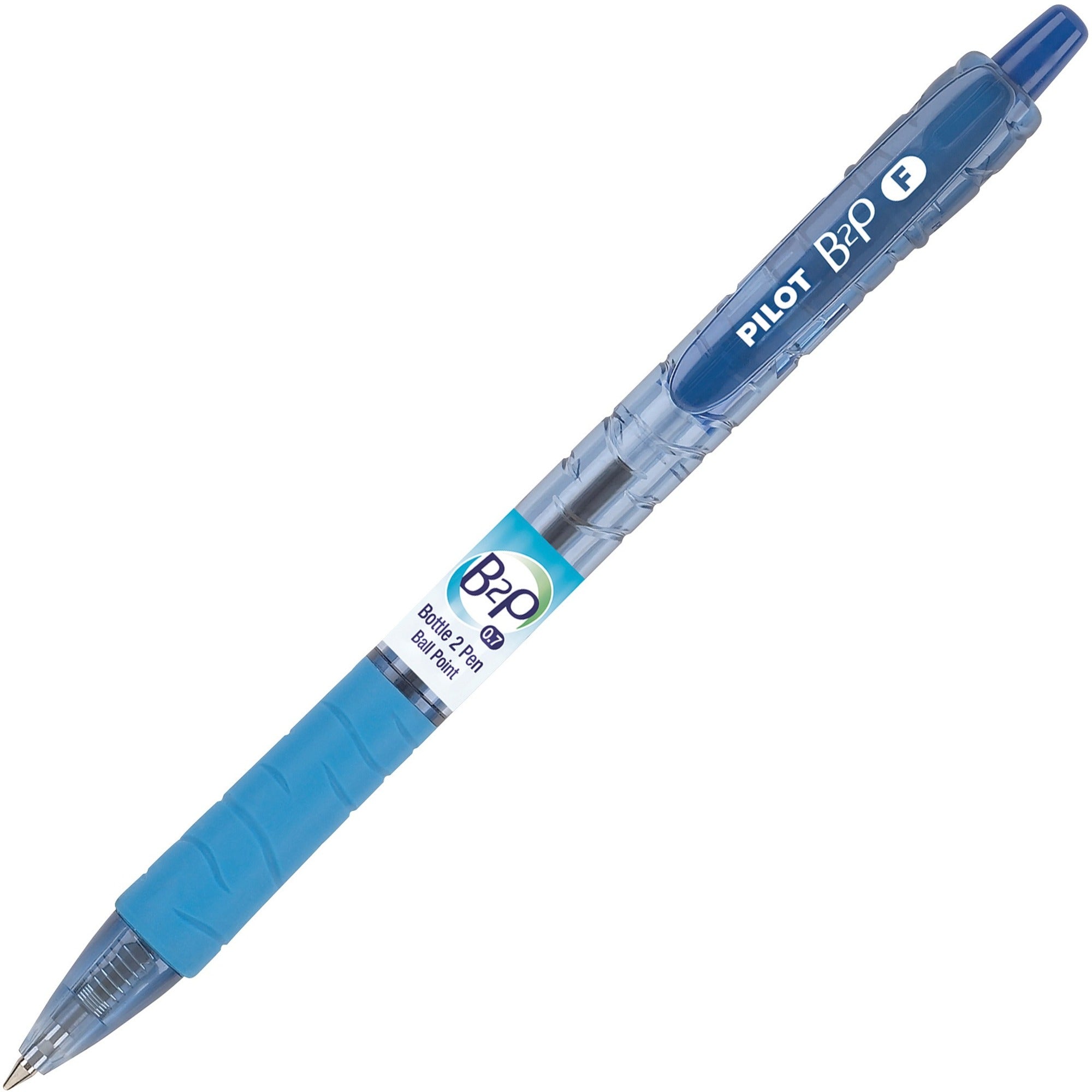 B2P Bottle-2-Pen Recycled Ballpoint Pen, Retractable, Fine 0.7 mm, Blue Ink, Translucent Blue Barrel, Dozen