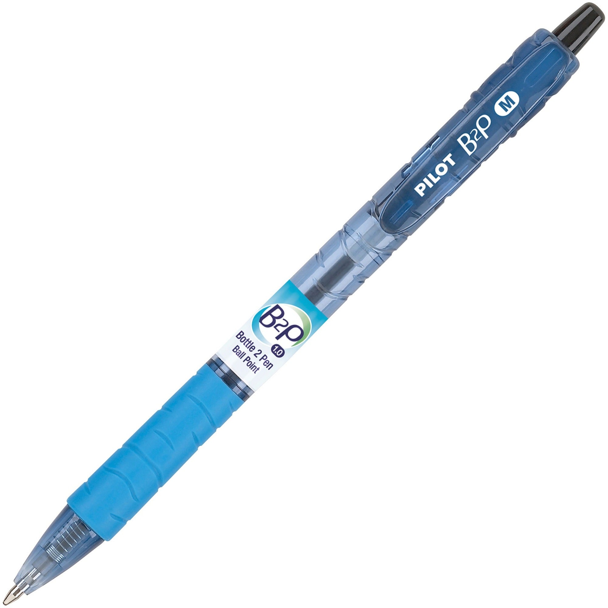 B2P Bottle-2-Pen Recycled Ballpoint Pen, Retractable, Medium 1 mm, Black Ink, Translucent Blue Barrel, Dozen