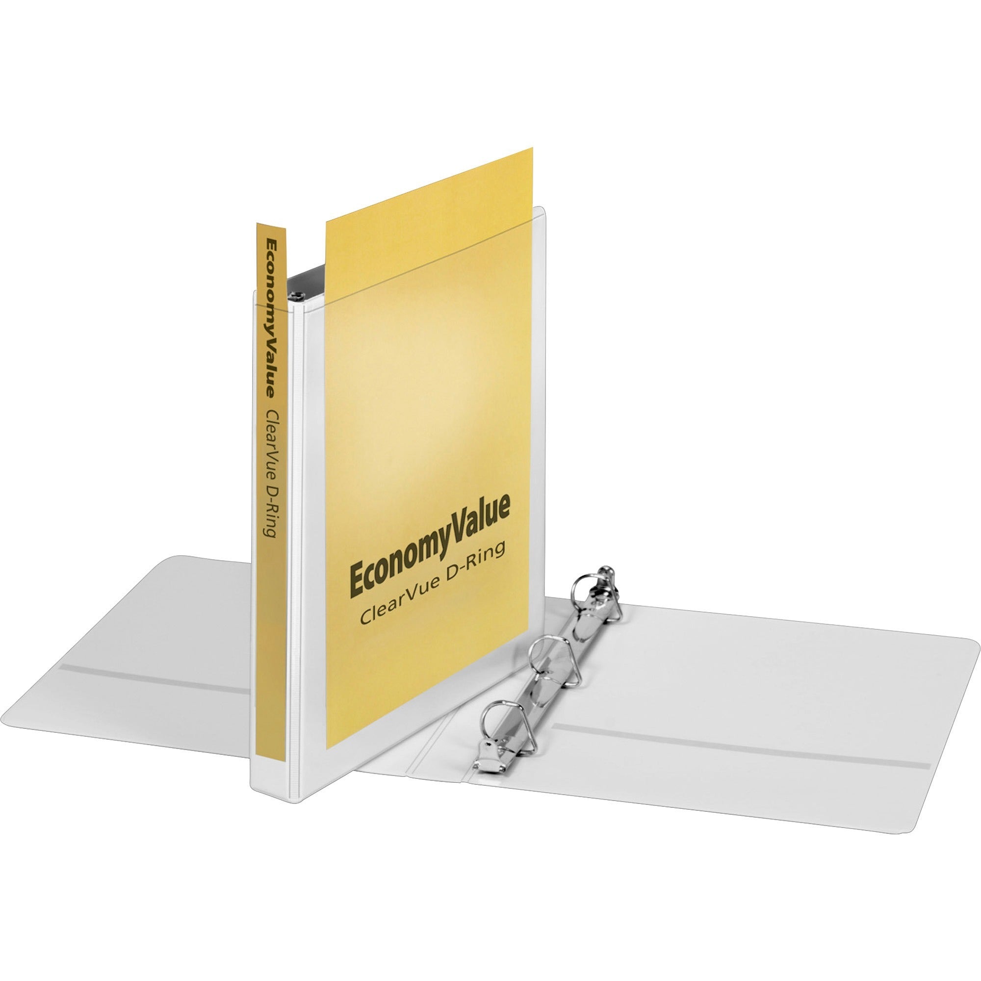Cardinal EconomyValue ClearVue Slant-D Ring Binder - 1" Binder Capacity - Letter - 8 1/2" x 11" Sheet Size - 240 Sheet Capacity - 1" Spine Width - 3 x D-Ring Fastener(s) - 2 Inside Front & Back Pocket(s) - Vinyl - White - 14.88 oz - Recycled - Clear