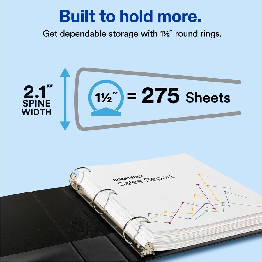 Avery Economy Binder - 1 1/2" Binder Capacity - Letter - 8 1/2" x 11" Sheet Size - 275 Sheet Capacity - 3 x Round Ring Fastener(s) - 2 Pocket(s) - Polypropylene - Pacific Blue - Recycled - Pocket, Lightweight - 12 / Carton