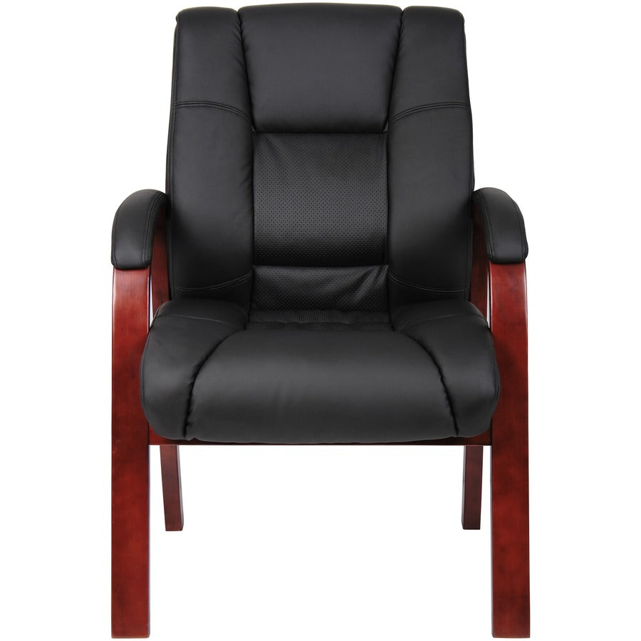 Boss Mid Back Guest Chair - Black Vinyl Seat - Cherry Wood Frame - Four-legged Base - 1 Each