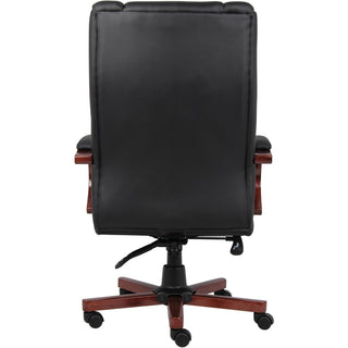 Boss CaressoftPlus High-Back Executive Chair - Black Vinyl Seat - Black, Cherry Wood Wood Frame - 5-star Base - 1 Each