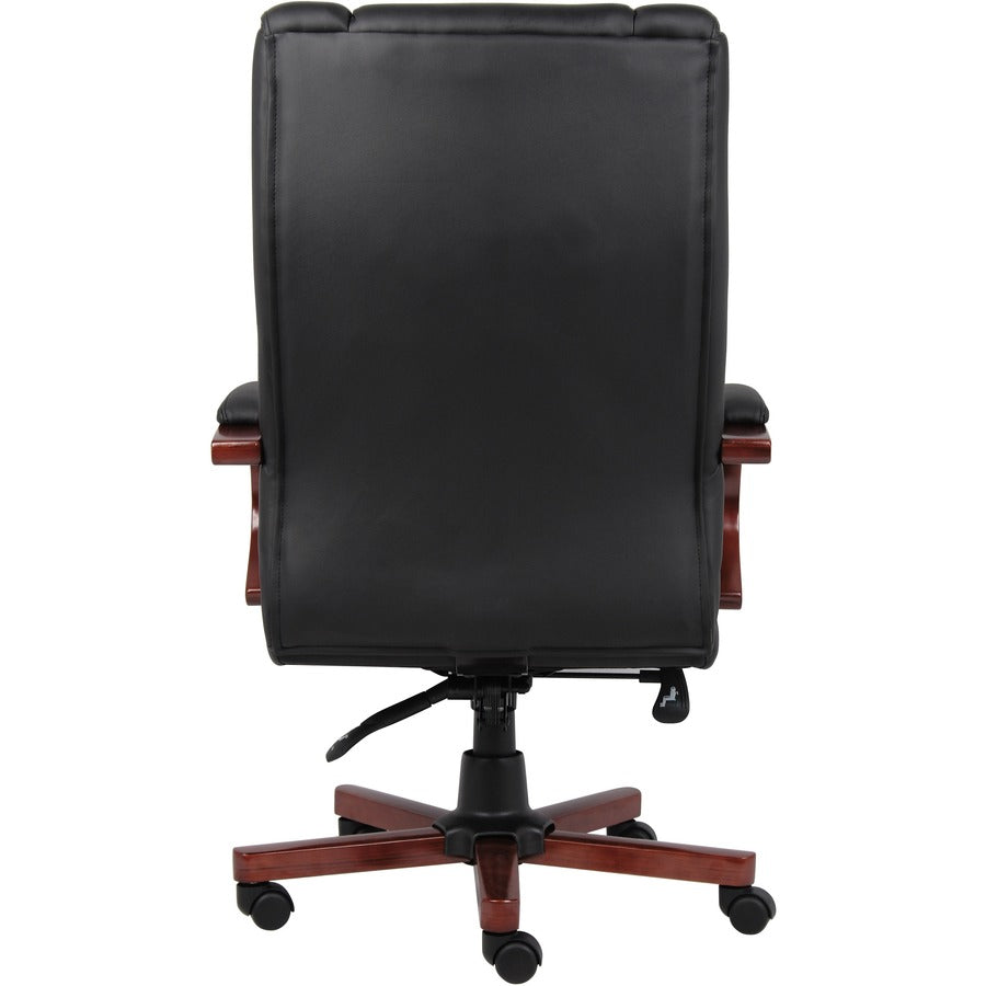 Boss CaressoftPlus High-Back Executive Chair - Black Vinyl Seat - Black, Cherry Wood Wood Frame - 5-star Base - 1 Each