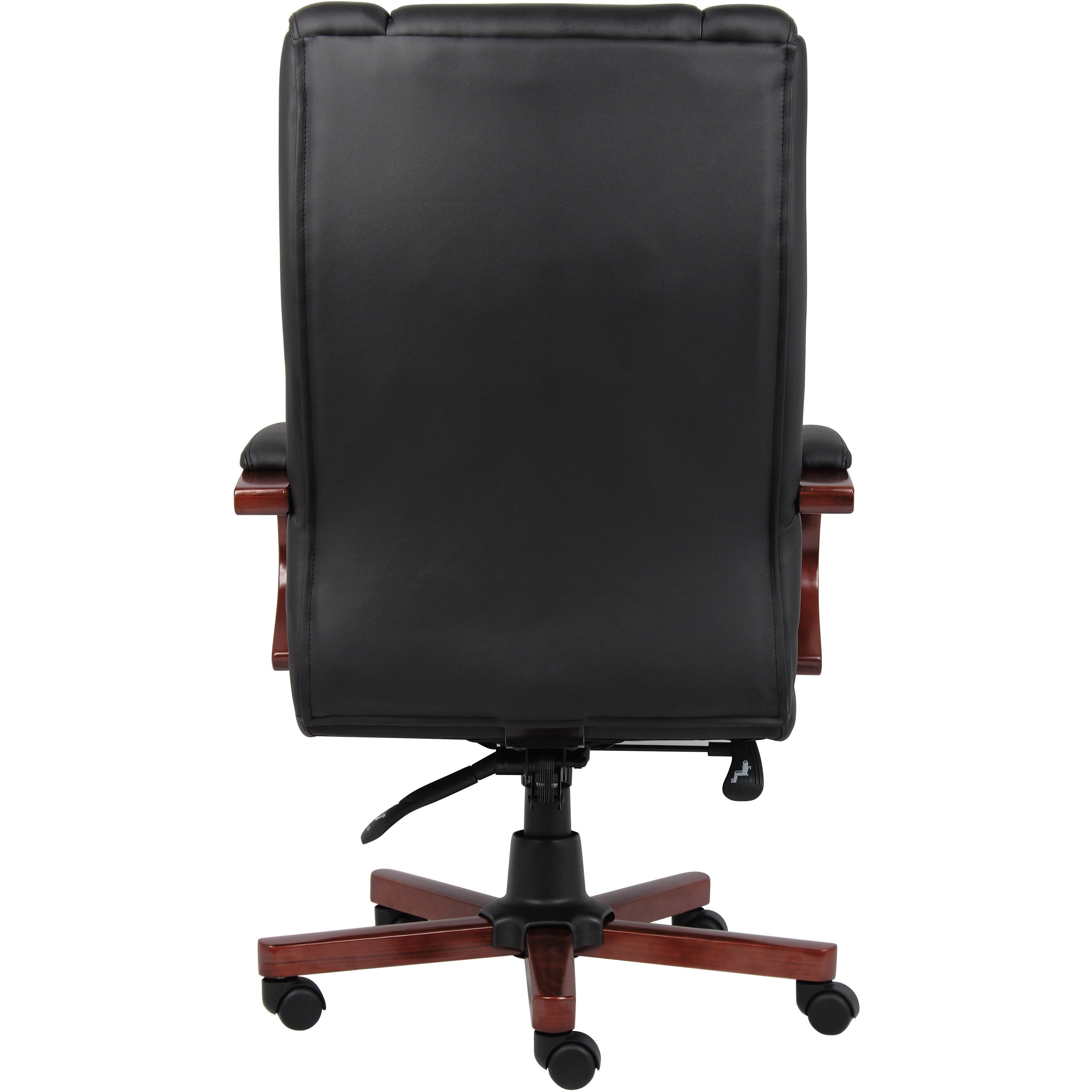 Boss CaressoftPlus High-Back Executive Chair - Black Vinyl Seat - Black, Cherry Wood Wood Frame - 5-star Base - 1 Each - 4