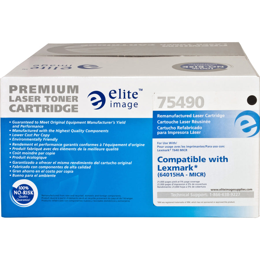 Elite Image Remanufactured MICR Toner Cartridge - Alternative for Lexmark (64015HA) - Laser - 21000 Pages - Black - 1 Each - 