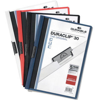 DuraClip Report Cover, Clip Fastener, 8.5 x 11, Clear/Black, 25/Box