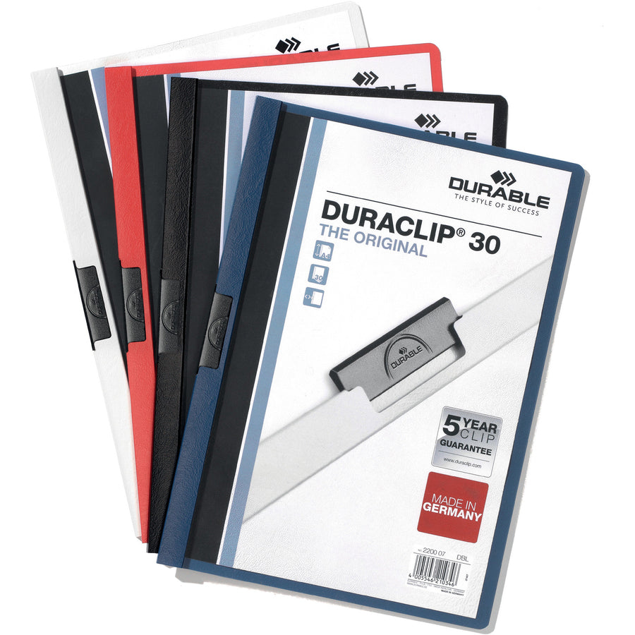 DuraClip Report Cover, Clip Fastener, 8.5 x 11, Clear/Black, 25/Box