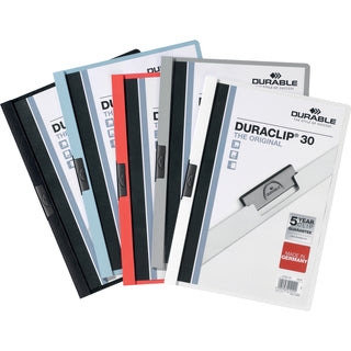 DuraClip Report Cover, Clip Fastener, 8.5 x 11, Clear/Black, 25/Box