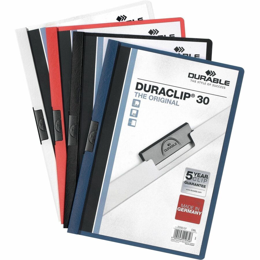 DuraClip Report Cover, Clip Fastener, Clear/Dark Blue, 25/Box
