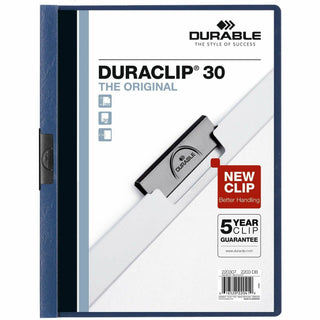 DuraClip Report Cover, Clip Fastener, Clear/Dark Blue, 25/Box