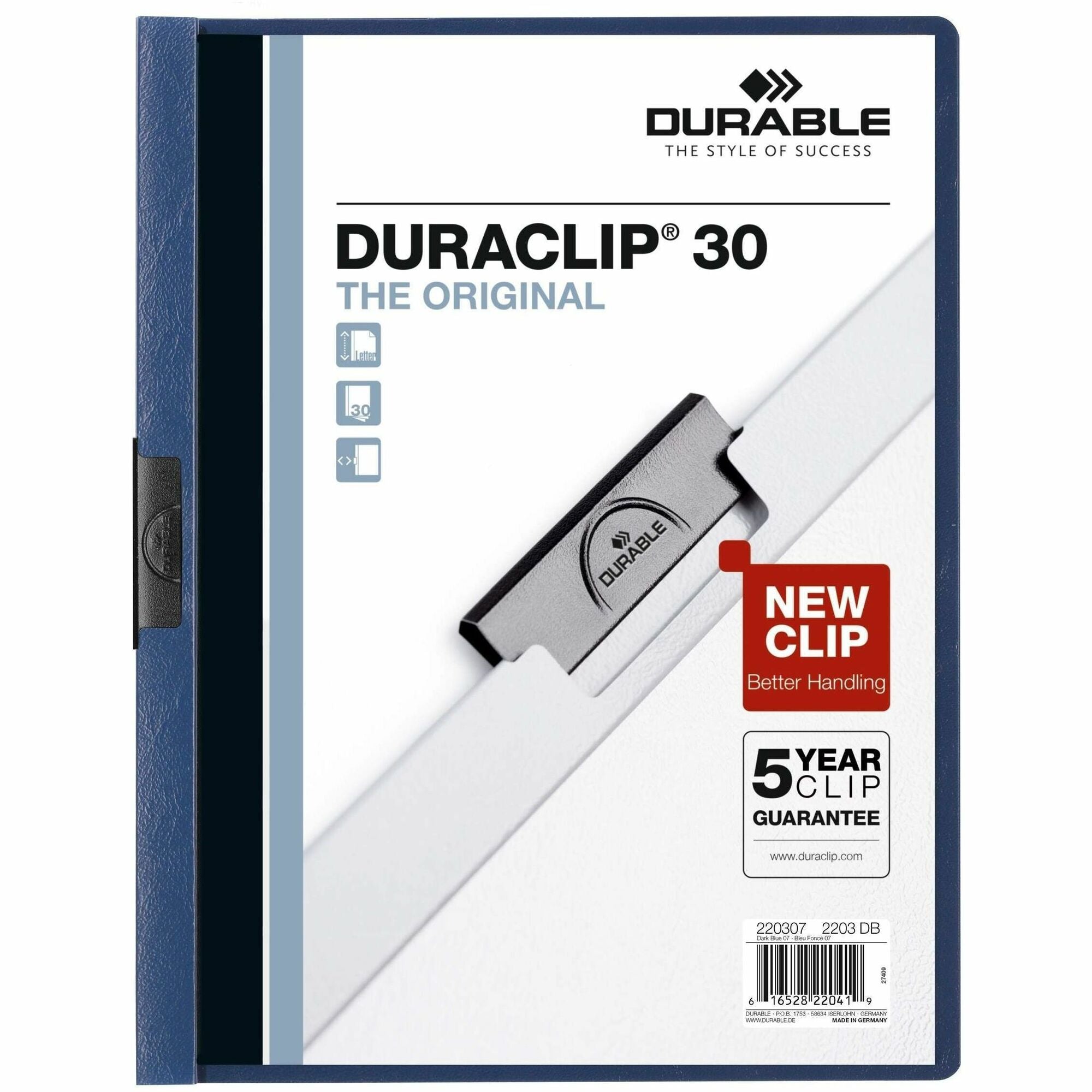 DuraClip Report Cover, Clip Fastener, Clear/Dark Blue, 25/Box