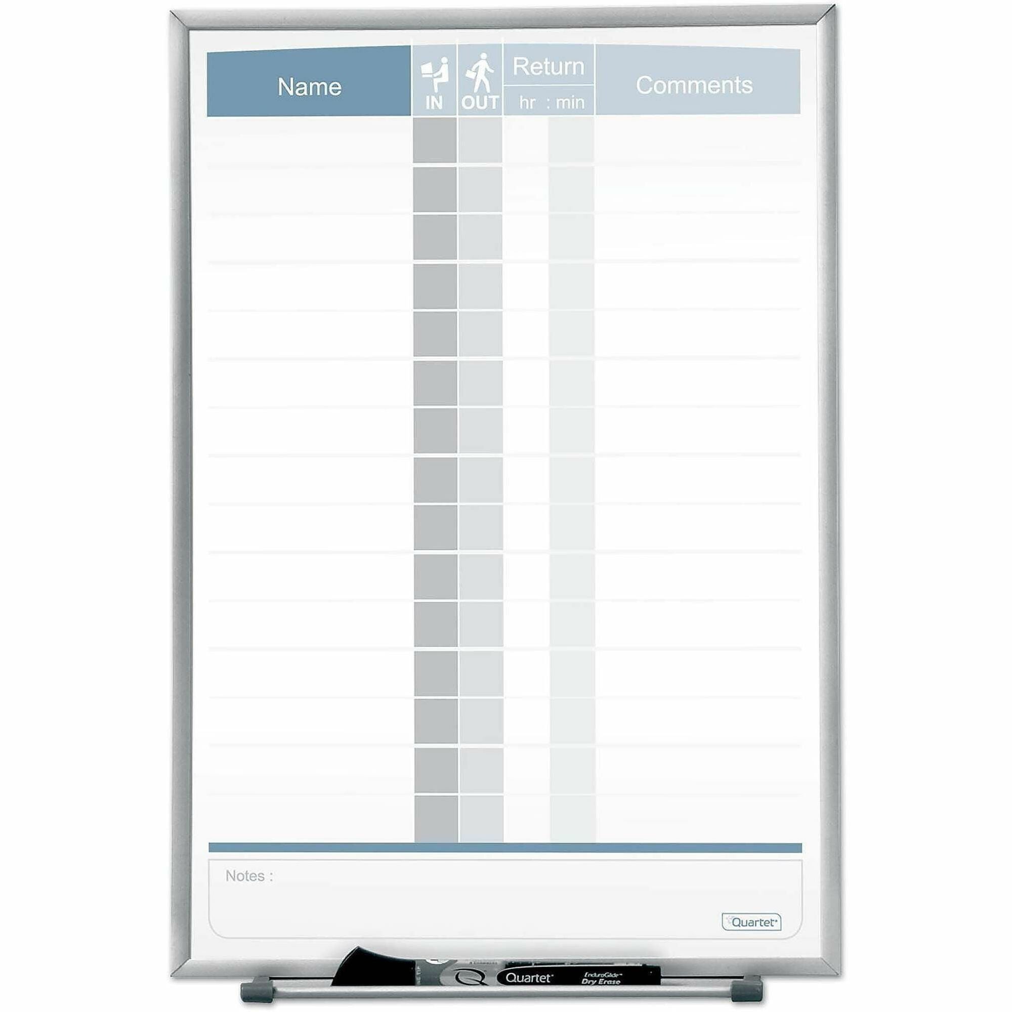 Quartet Matrix 15-employee In/Out Board - 16" Height x 11" Width - White Natural Cork Surface - Magnetic, Durable - Silver Frame - 1 Each