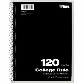 TOPS 3 - subject College Ruled Notebook - Letter - 120 Sheets - Wire Bound - Letter - 8 1/2" x 11" - 0.25" x 8.5" x 11" - Assorted Paper - Black, Red, Blue, Green, Purple Cover - Divider, Perforated - 1 Each