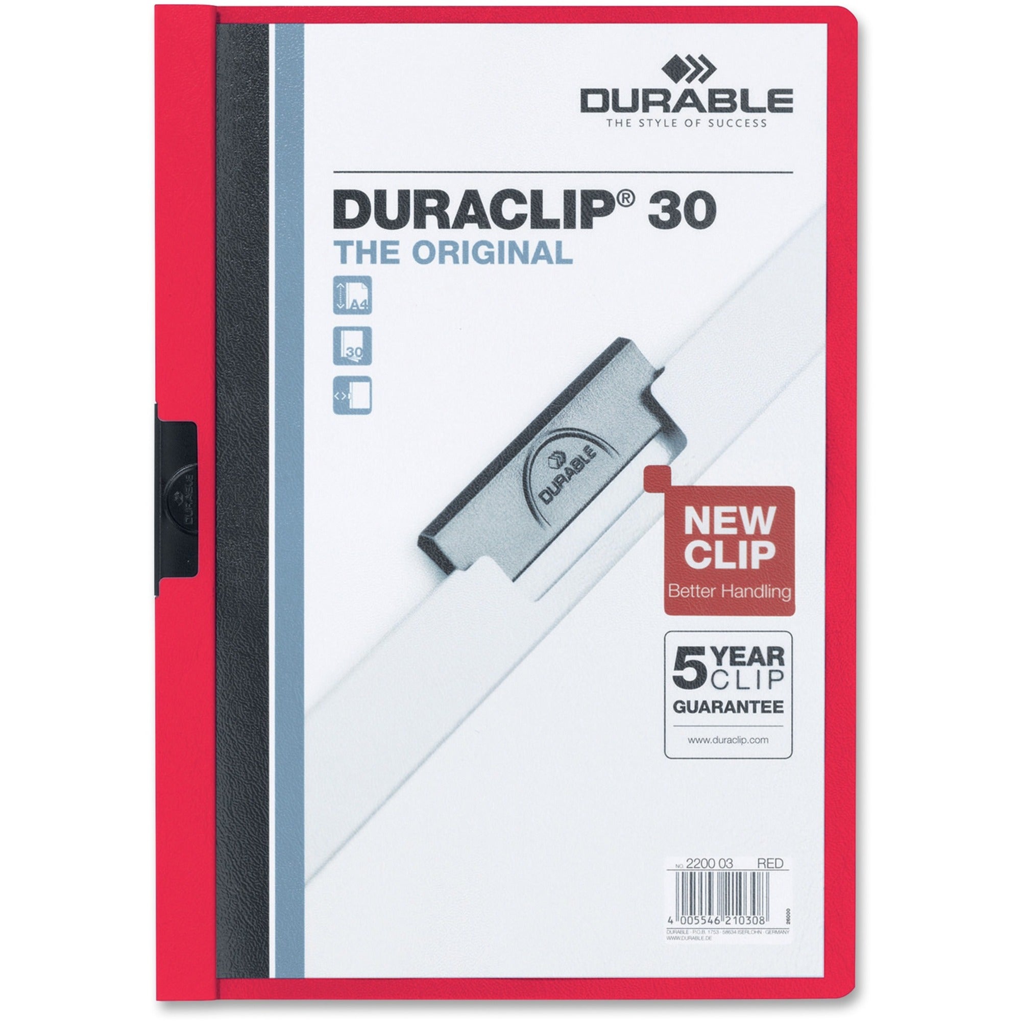 DuraClip Report Cover, Clip Fastener, 8.5 x 11 , Clear/Red, 25/Box