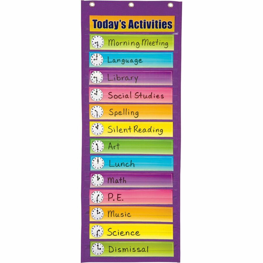Pacon Dry Erase Activity Pocket Chart - 13" x 34" - 1 Chart - 14 Pockets - 14 Dry Erase Cards - English/Spanish Translated Title Card - 