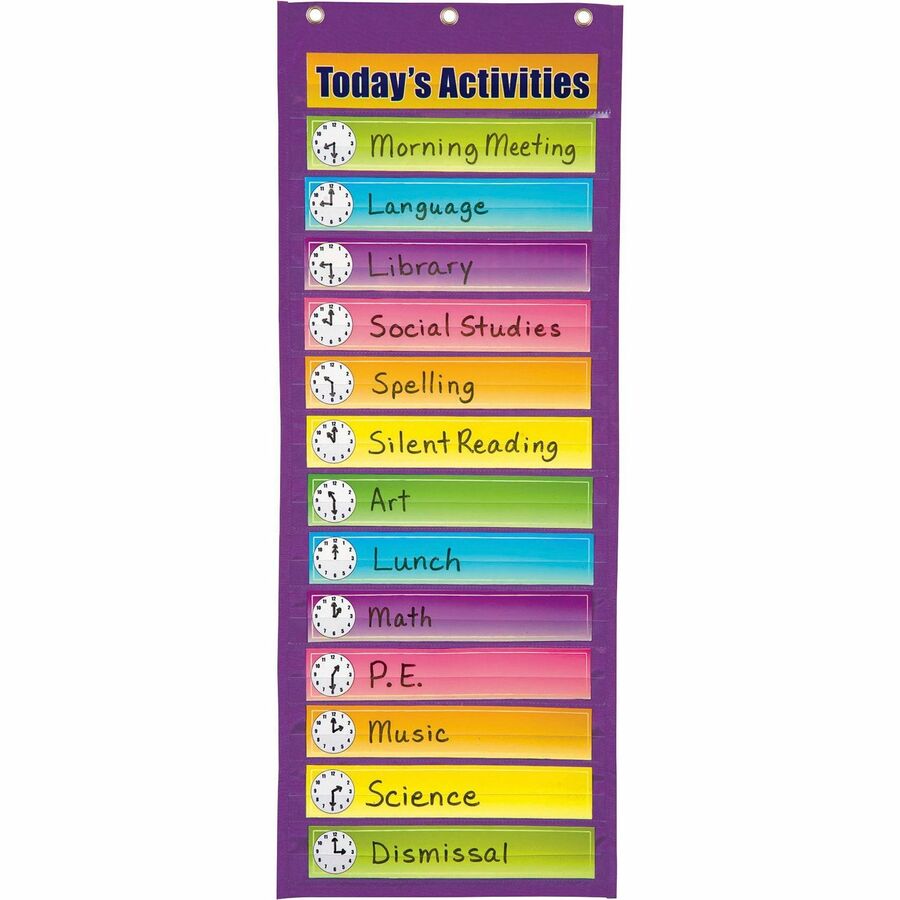 Pacon Dry Erase Activity Pocket Chart - 13" x 34" - 1 Chart - 14 Pockets - 14 Dry Erase Cards - English/Spanish Translated Title Card - 