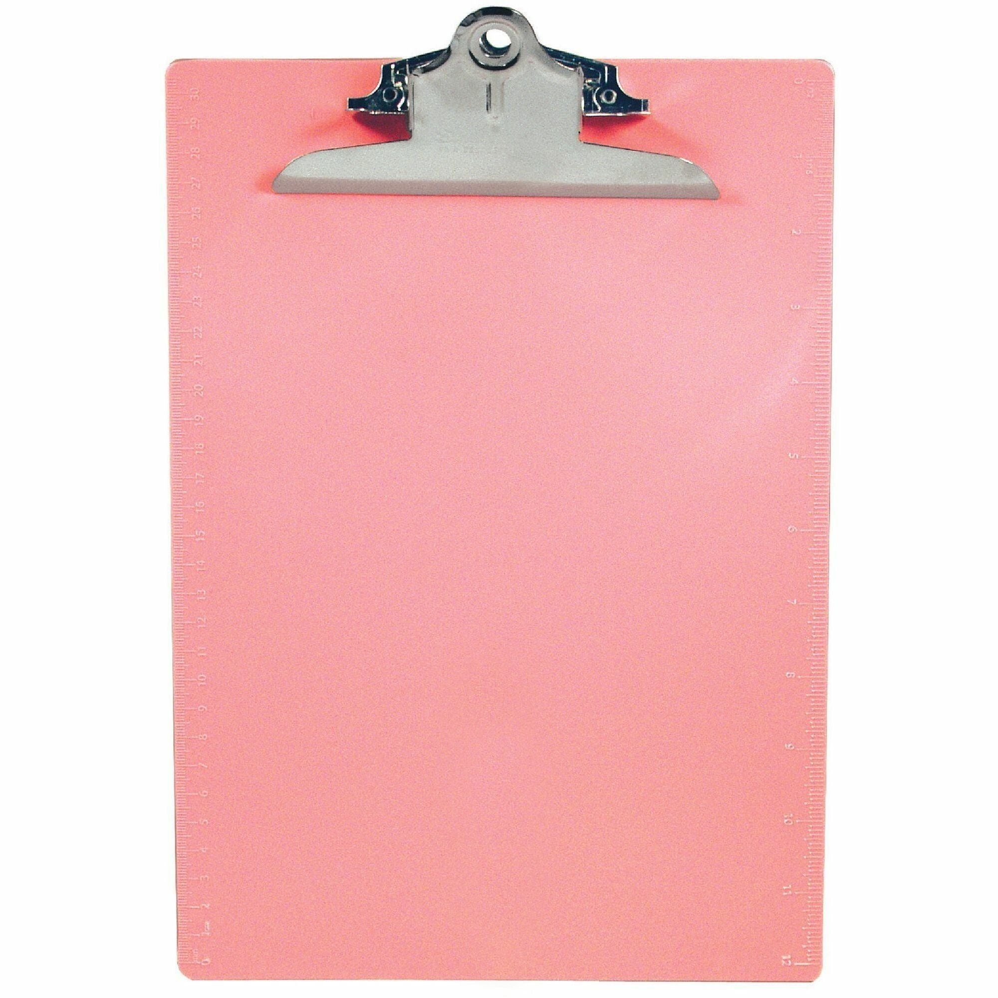 Recycled Plastic Clipboard with Ruler Edge, 1" Clip Capacity, Holds 8.5 x 11 Sheets, Pink