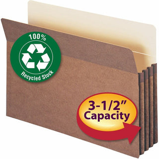 Smead Straight Tab Cut Legal Recycled File Pocket - 9 1/2" x 14 5/8" - 3 1/2" Expansion - Redrope, Manila - 100% Recycled - 25 / Box