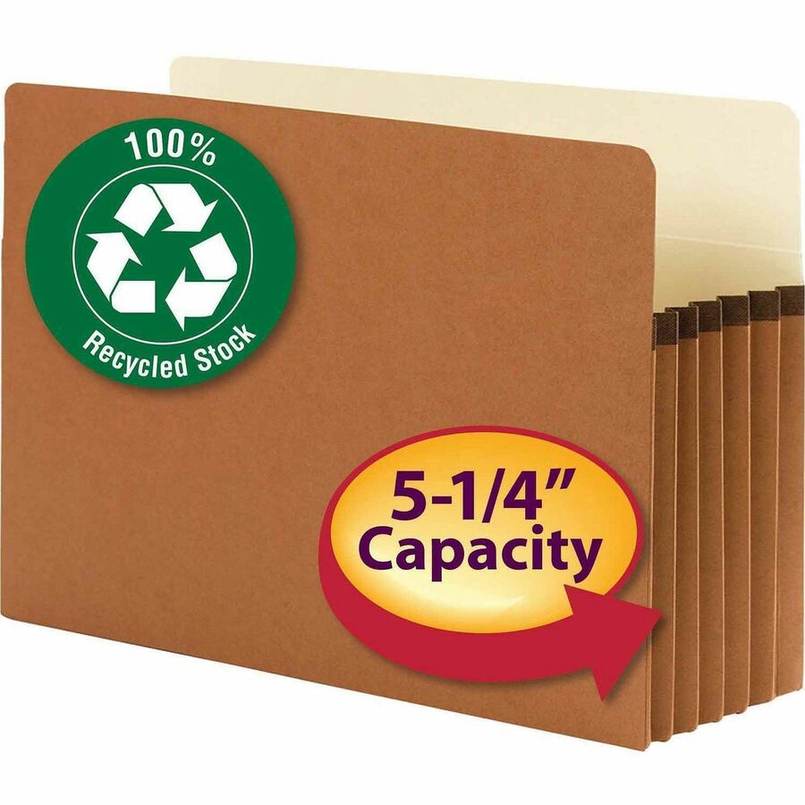 Smead Straight Tab Cut Legal Recycled File Pocket - 9 1/2" x 14 5/8" - 5 1/4" Expansion - Redrope, Manila - 100% Recycled - 10 / Box
