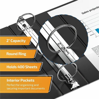 QuickFit Landscape Round Ring View Binder for Spreadsheets - 2" Binder Capacity - Legal - 8 1/2" x 14" Sheet Size - Round Ring Fastener(s) - 2 Internal Pocket(s) - Black - Recycled - Heavy Duty - 1 Each