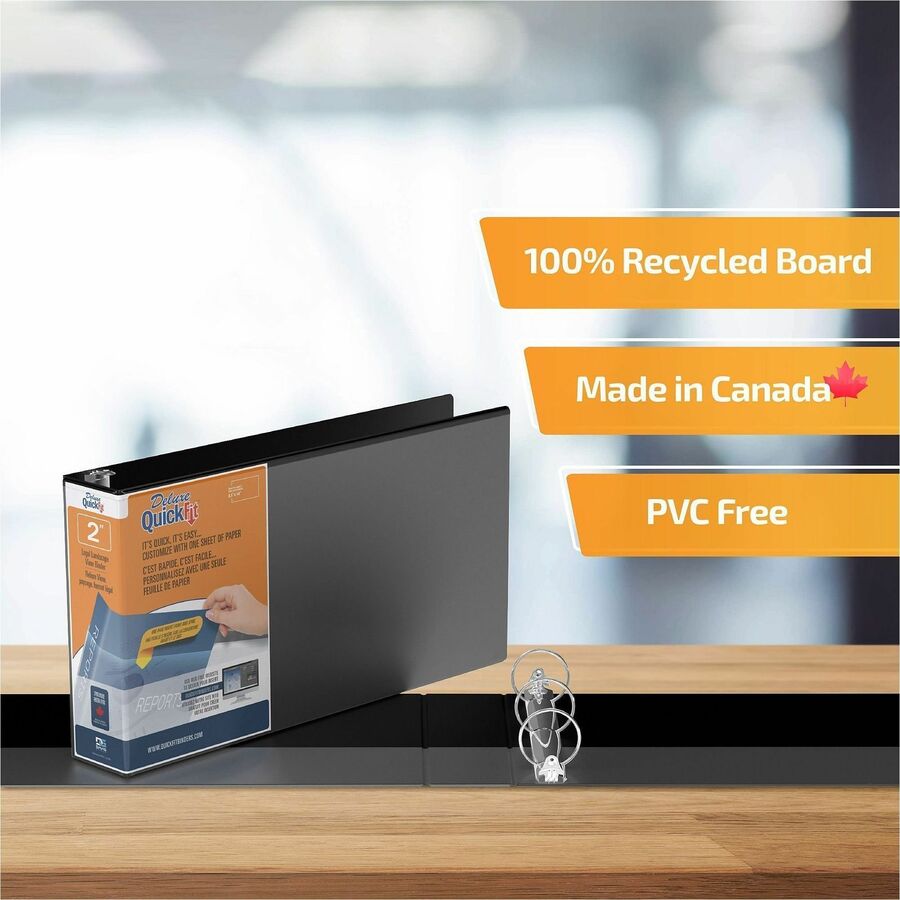 QuickFit Landscape Round Ring View Binder for Spreadsheets - 2" Binder Capacity - Legal - 8 1/2" x 14" Sheet Size - Round Ring Fastener(s) - 2 Internal Pocket(s) - Black - Recycled - Heavy Duty - 1 Each
