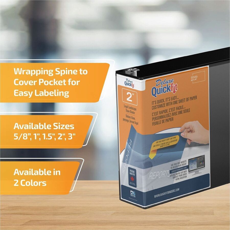 QuickFit Landscape Round Ring View Binder for Spreadsheets - 2" Binder Capacity - Legal - 8 1/2" x 14" Sheet Size - Round Ring Fastener(s) - 2 Internal Pocket(s) - Black - Recycled - Heavy Duty - 1 Each
