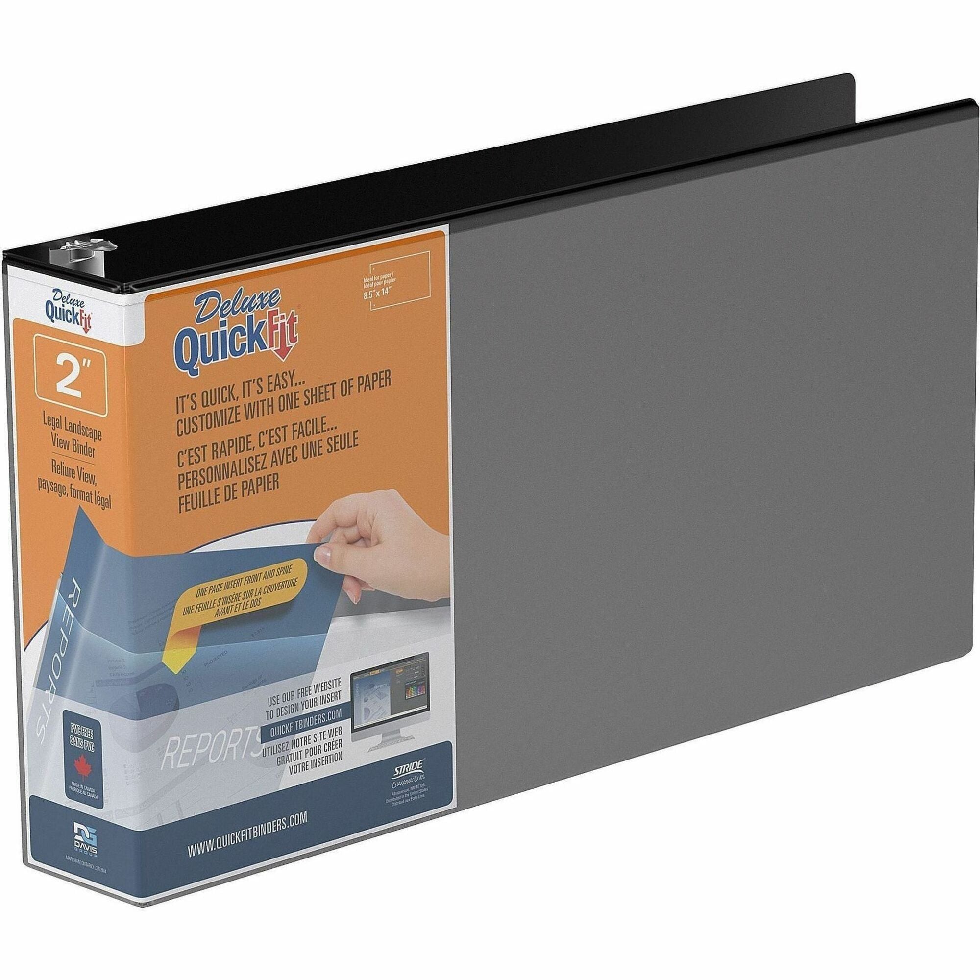 QuickFit Landscape Round Ring View Binder for Spreadsheets - 2" Binder Capacity - Legal - 8 1/2" x 14" Sheet Size - Round Ring Fastener(s) - 2 Internal Pocket(s) - Black - Recycled - Heavy Duty - 1 Each