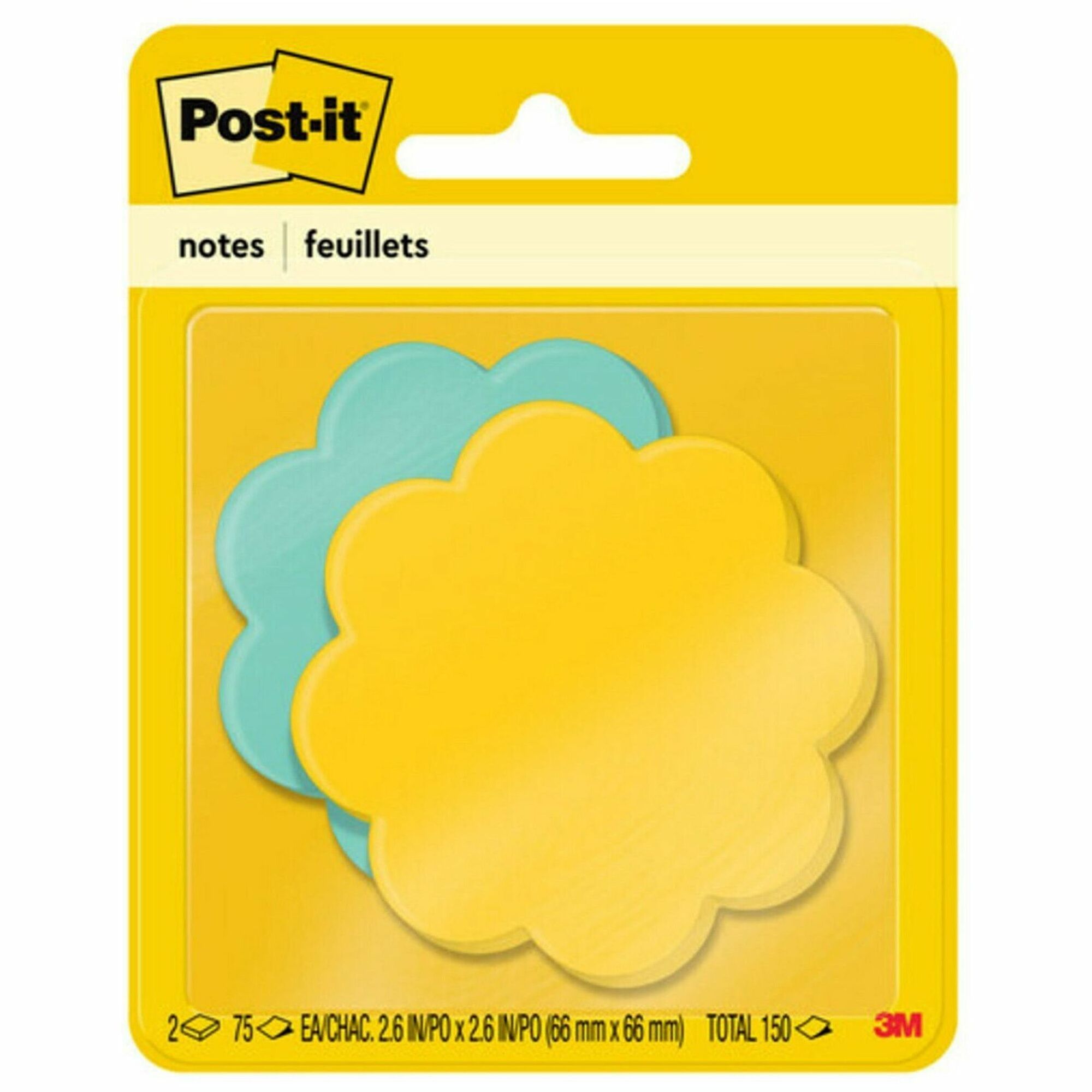 Post-it Super Sticky Die-Cut Notes - 150 x Assorted - 3" x 3" - Daisy - Yellow, Blue - Self-adhesive - 2 / Pack - 1