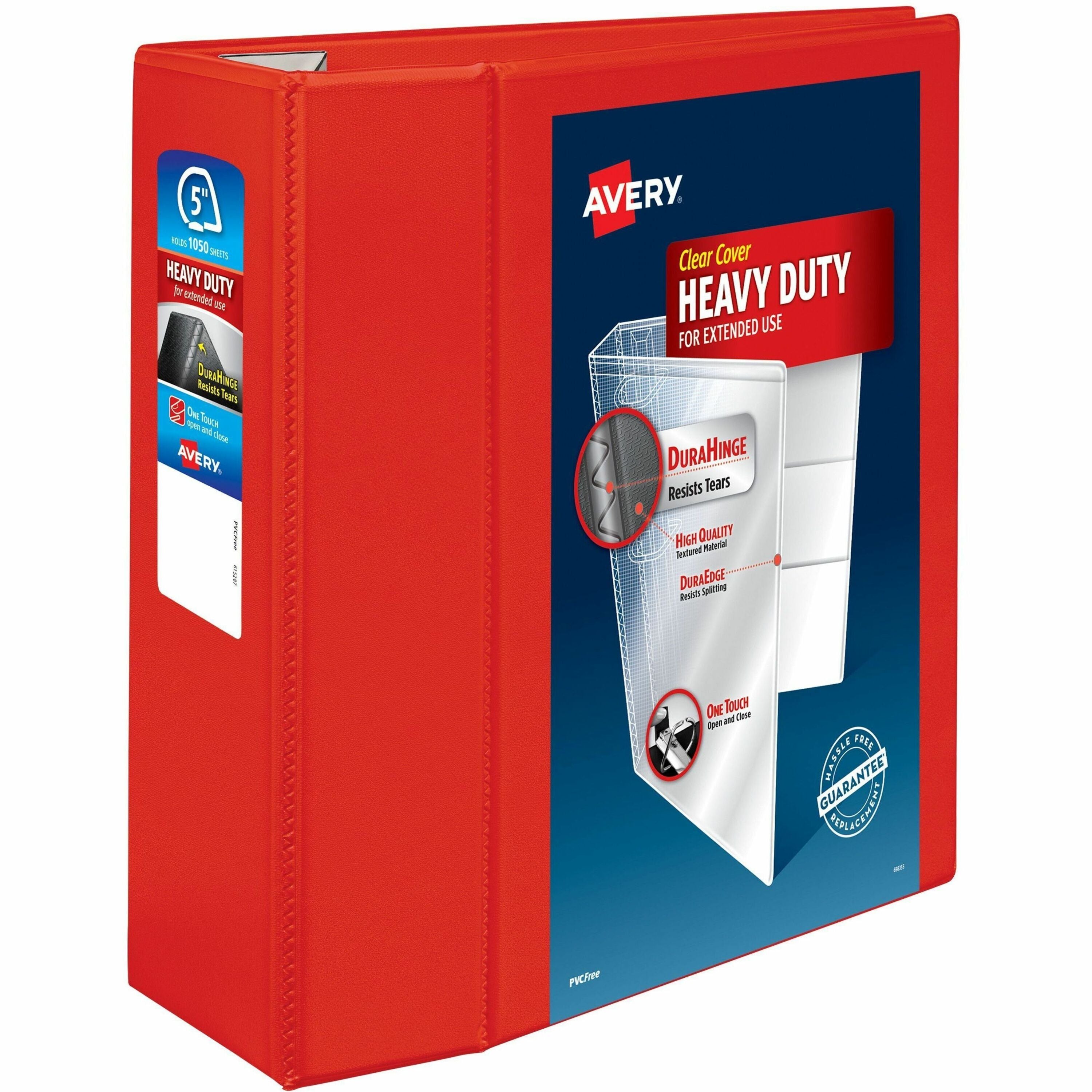 Heavy-Duty View Binder with DuraHinge and Locking One Touch EZD Rings, 3 Rings, 5" Capacity, 11 x 8.5, Red