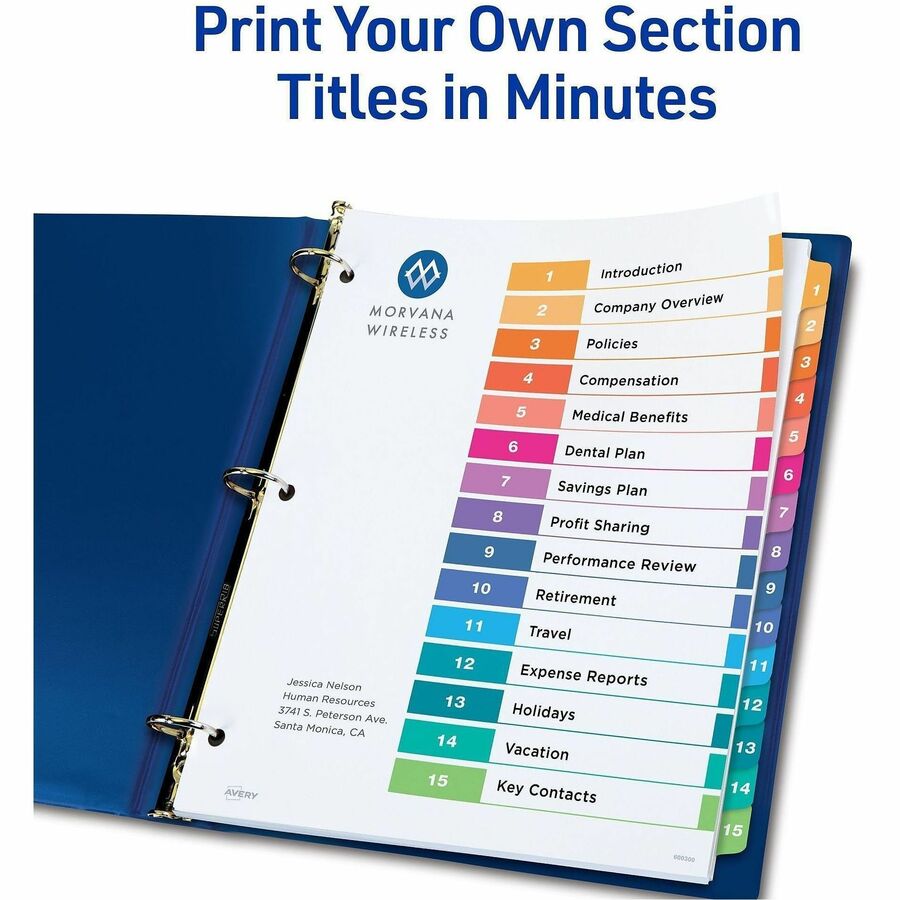 Avery Customizable Table of Contents Dividers, Ready Index(R) Printable Section Titles, Preprinted 1-15 Multicolor Tabs, 3 Sets (11074)