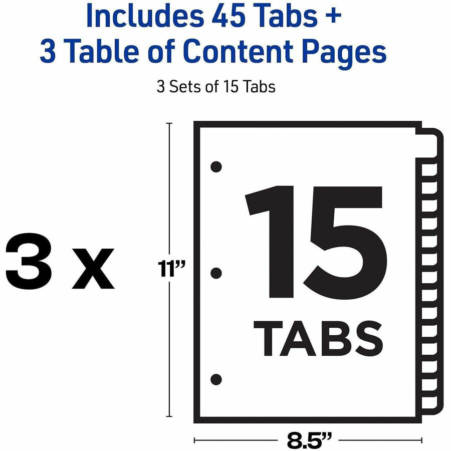 Avery Customizable Table of Contents Dividers, Ready Index(R) Printable Section Titles, Preprinted 1-15 Multicolor Tabs, 3 Sets (11074)