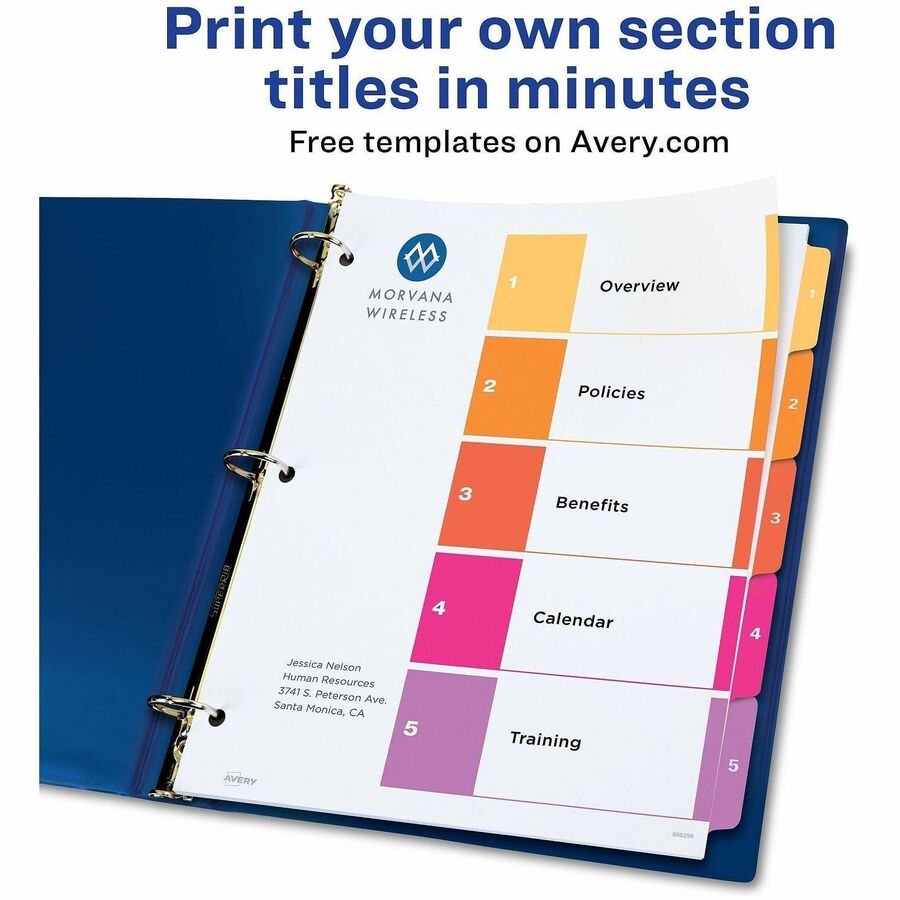 Avery Customizable Table of Contents Dividers, Ready Index(R) Printable Section Titles, Preprinted 1-5 Multicolor Tabs, 3 Sets (11070)